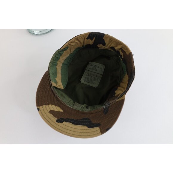 Vintage 80s USGI Distressed Military Woodland Camouflage Cap Hat 7 5/8 USA - Picture 8 of 10